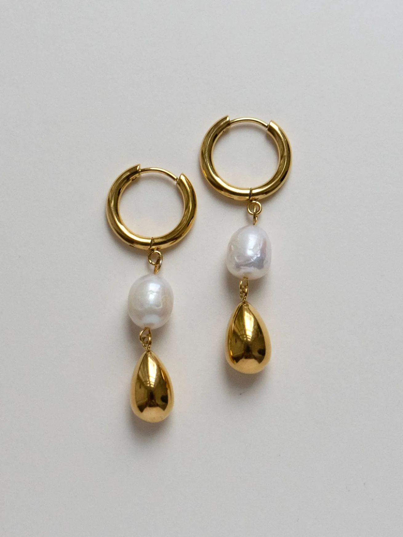 Pearl And Gold Teardrop Hoops