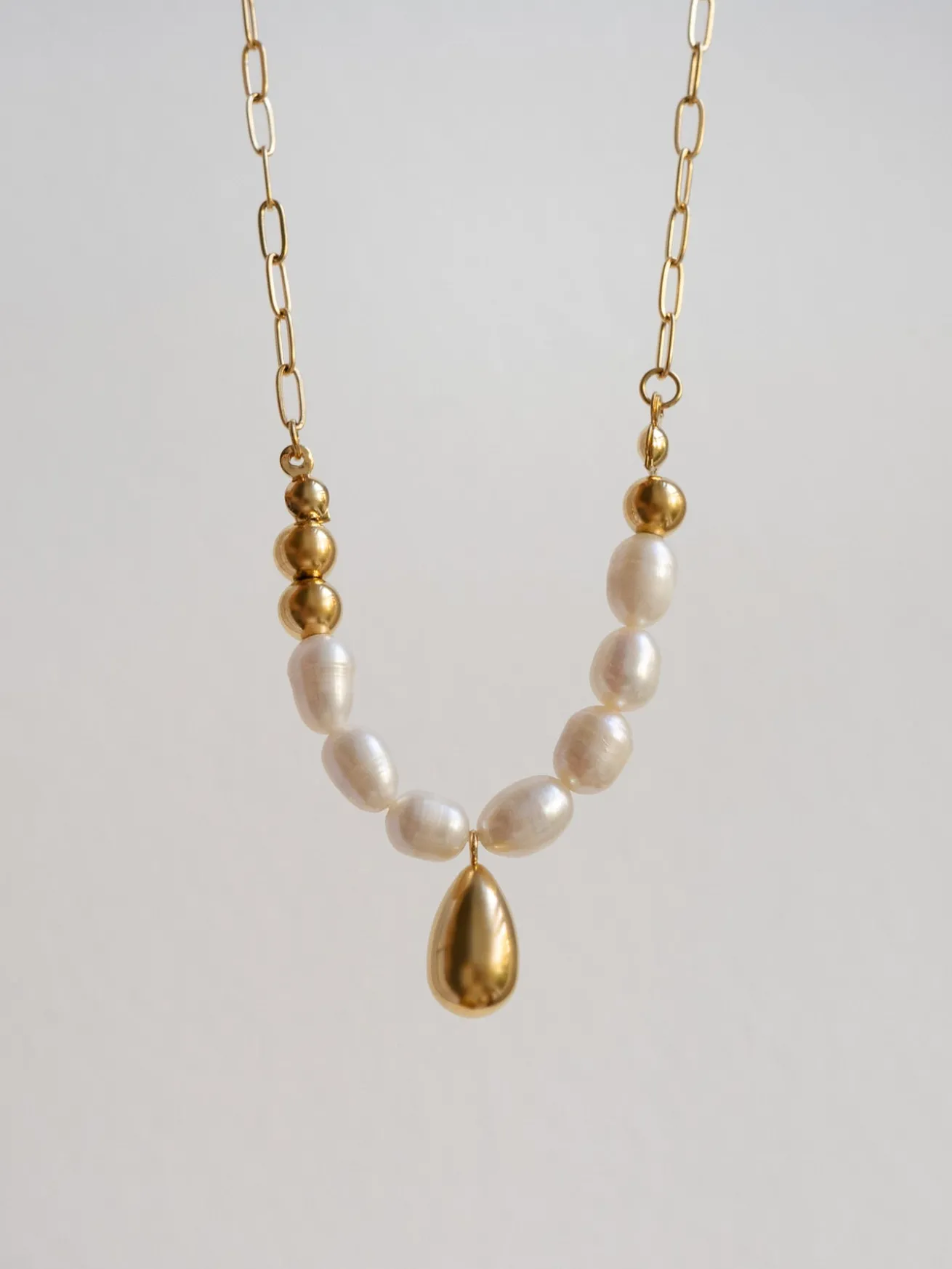 Pearl And Gold Teardrop Necklace