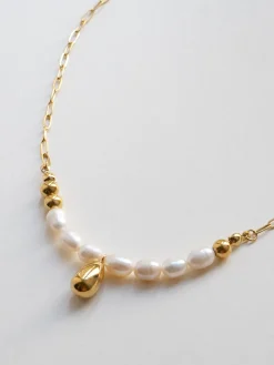 Pearl And Gold Teardrop Necklace