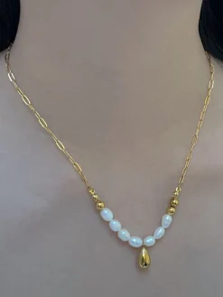 Pearl And Gold Teardrop Necklace