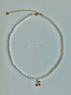 Pearl Necklace with Cherry Pendant