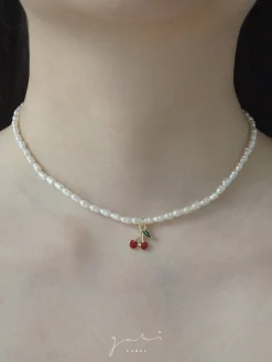Pearl Necklace with Cherry Pendant