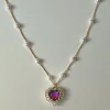Pearl Necklace with Purple Heart Charm
