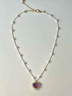 Pearl Necklace with Purple Heart Charm