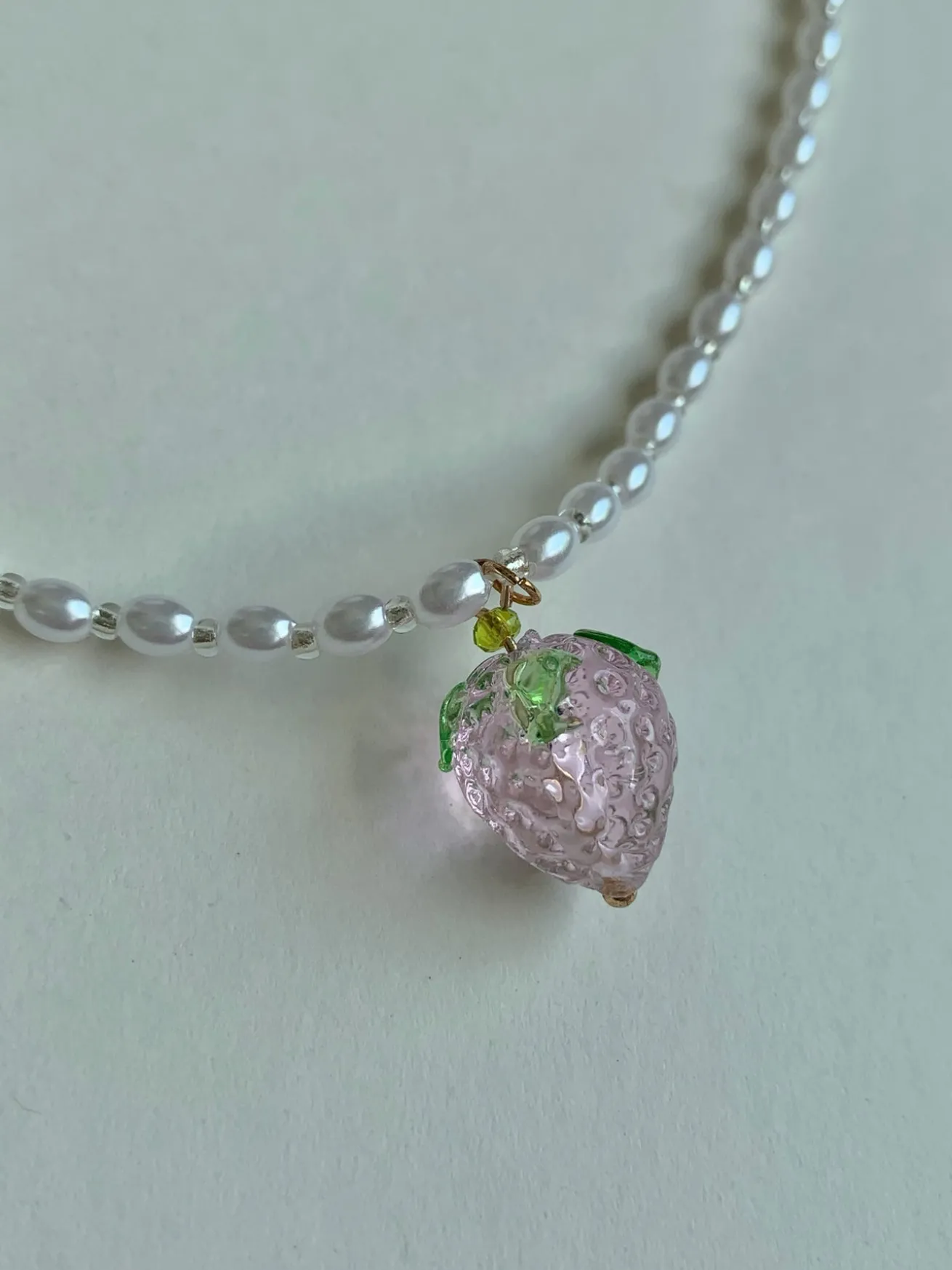 Pearl Necklace with Strawberry & Flower Pendant