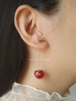 Petit MIKA Floral Cherry Earrings - Red *Gold-plated stems