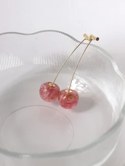 Petit MIKA Floral Cherry Earrings - Pink *Gold-plated stems