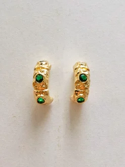 Petite Baroque Gem-encrusted Hoops - Emerald Green