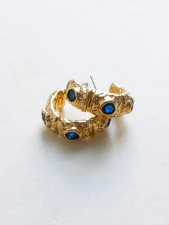 Petite Baroque Gem-encrusted Hoops - Royal Blue