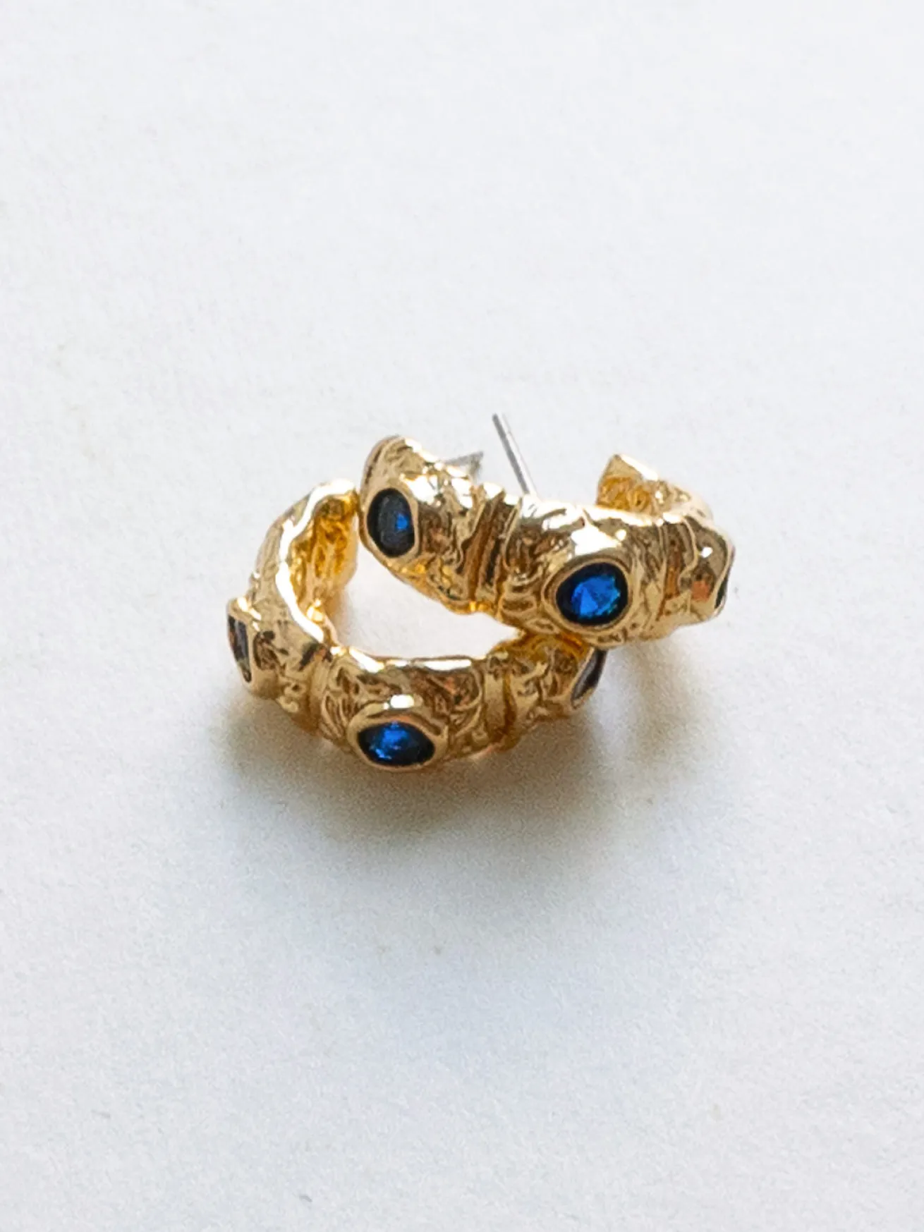 Petite Baroque Gem-encrusted Hoops - Royal Blue