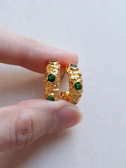Petite Baroque Gem-encrusted Hoops - Emerald Green