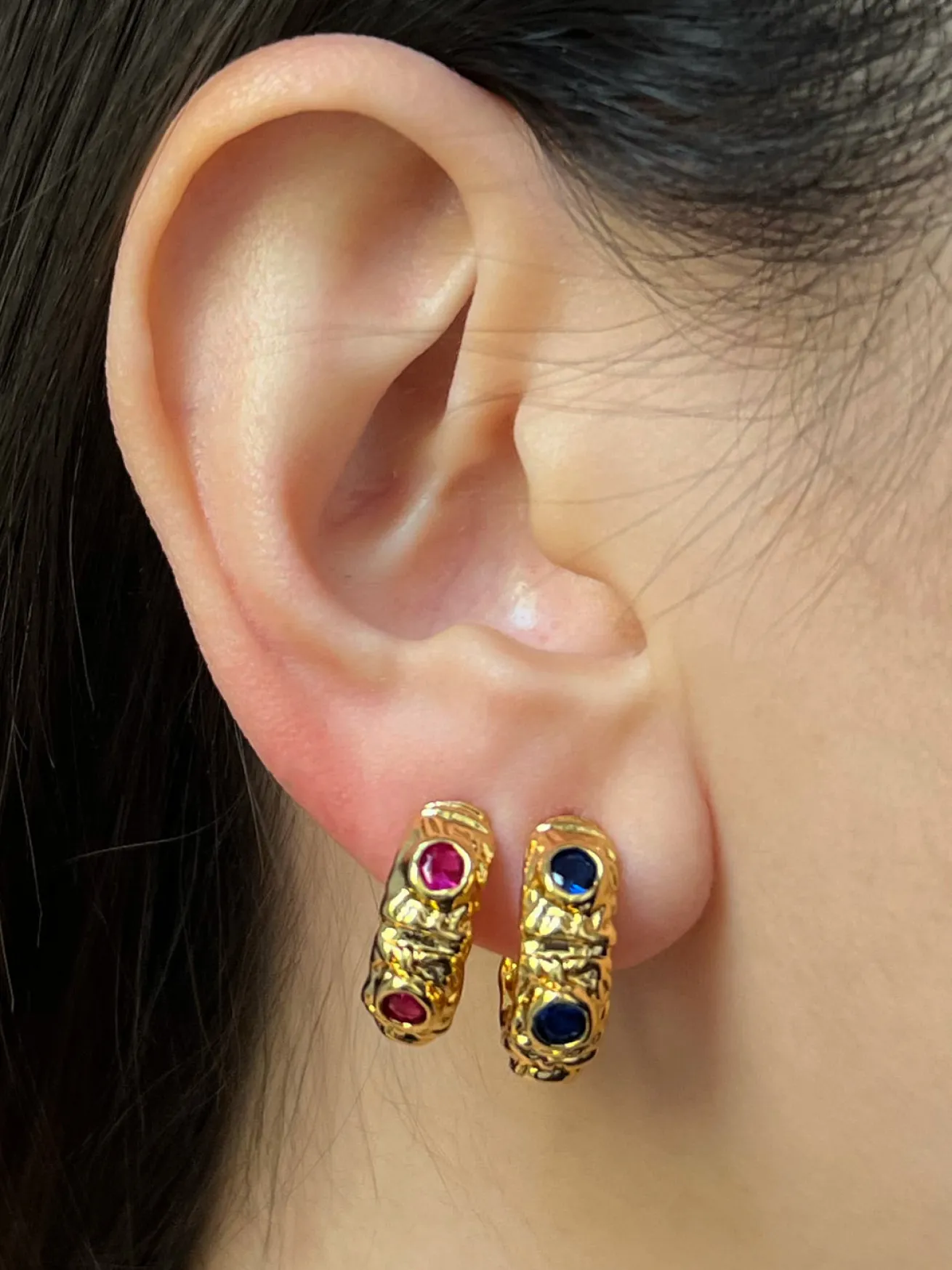 Petite Baroque Gem-encrusted Hoops - Royal Blue