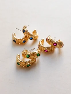 Petite Baroque Gem-encrusted Hoops - Royal Blue