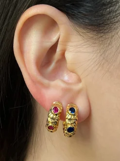 Petite Baroque Gem-encrusted Hoops - Magenta