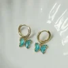 Petite Butterfly Huggies - Aqua *14K Gold-plated