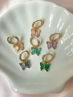 Petite Butterfly Huggies - Pink *14K Gold-plated