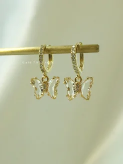 Petite Butterfly Huggies - Clear *14K Gold-plated