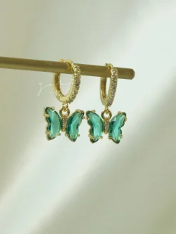 Petite Butterfly Huggies - Emerald Green *14K Gold-plated