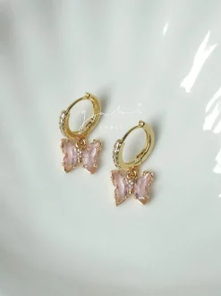 Petite Butterfly Huggies - Pink *14K Gold-plated