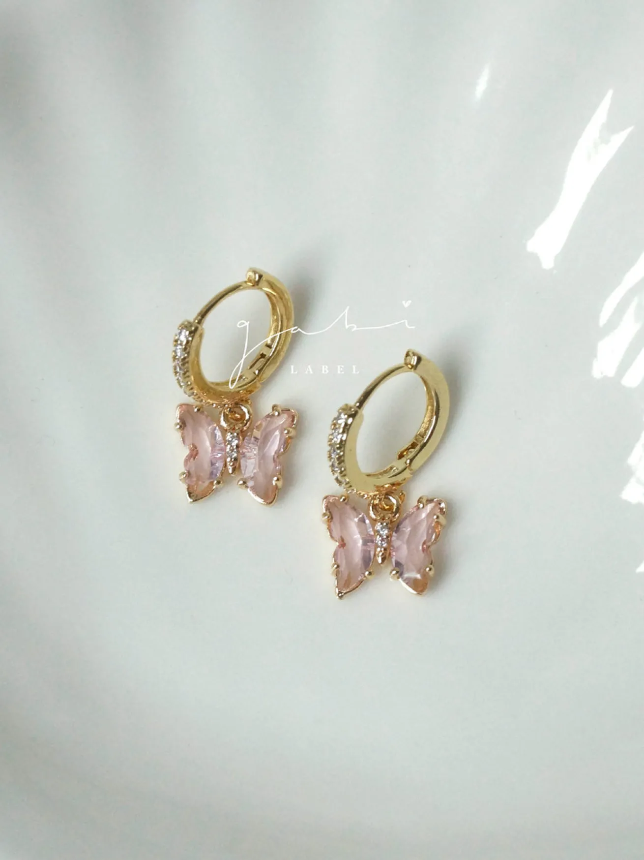 Petite Butterfly Huggies - Pink *14K Gold-plated