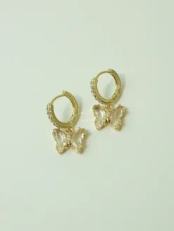 Petite Butterfly Huggies - Clear *14K Gold-plated