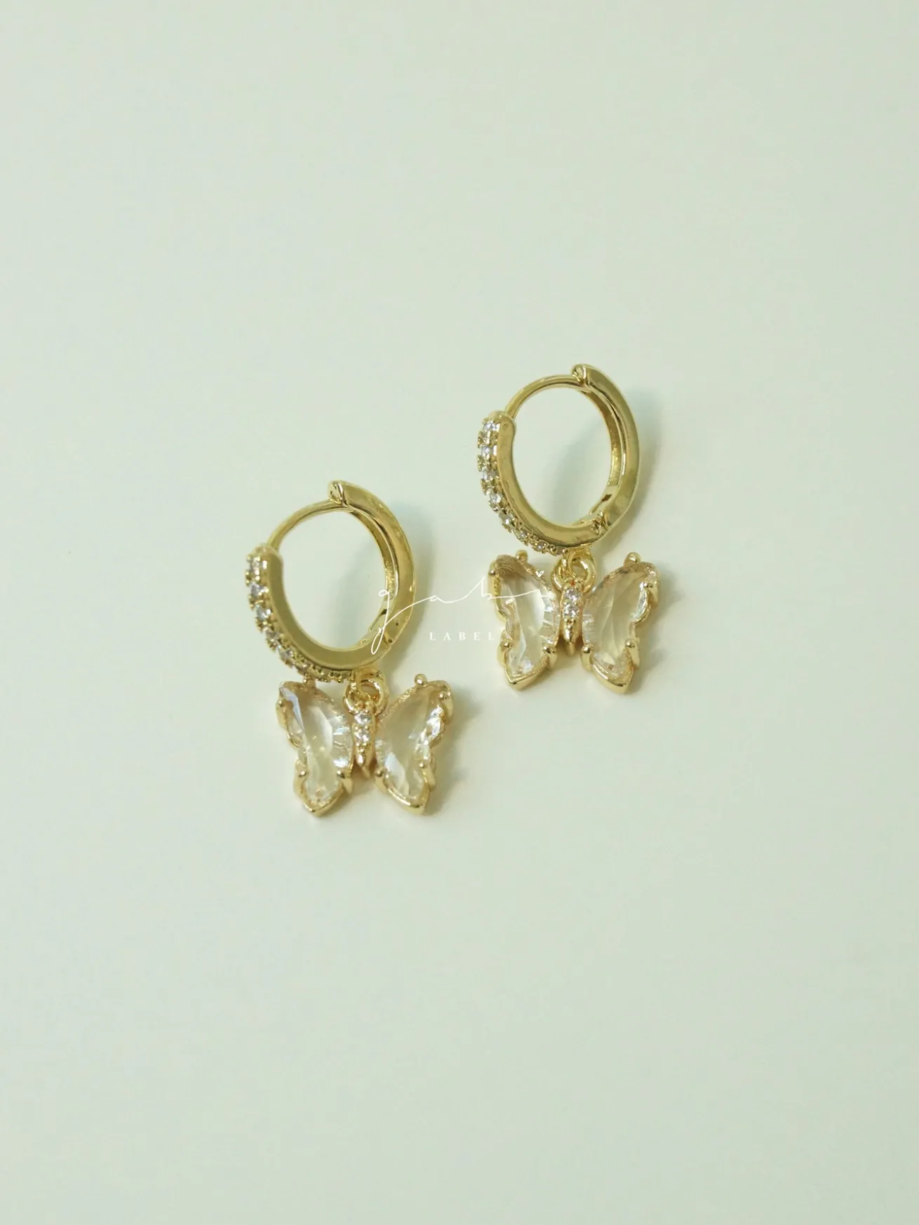 Petite Butterfly Huggies - Clear *14K Gold-plated