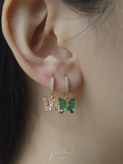 Petite Butterfly Huggies - Emerald Green *14K Gold-plated