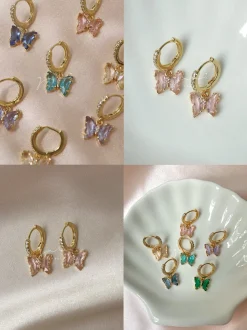 Petite Butterfly Huggies - Pink *14K Gold-plated