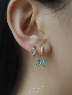 Petite Butterfly Huggies - Aqua *14K Gold-plated