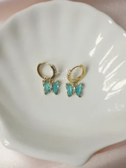 Petite Butterfly Huggies - Aqua *14K Gold-plated