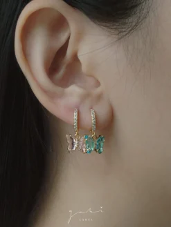Petite Butterfly Huggies - Aqua *14K Gold-plated