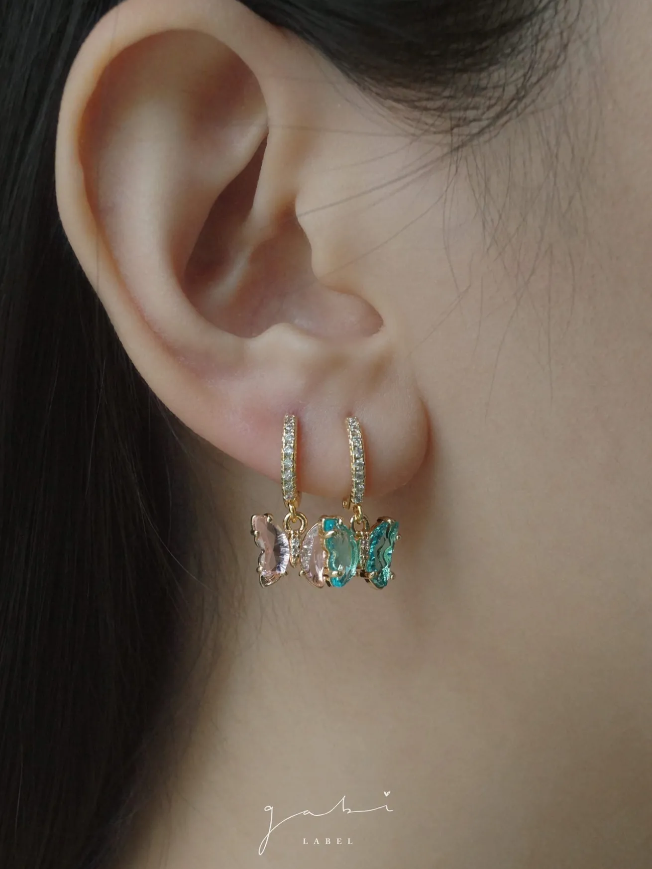 Petite Butterfly Huggies - Aqua *14K Gold-plated