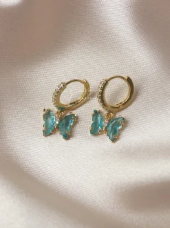 Petite Butterfly Huggies - Aqua *14K Gold-plated