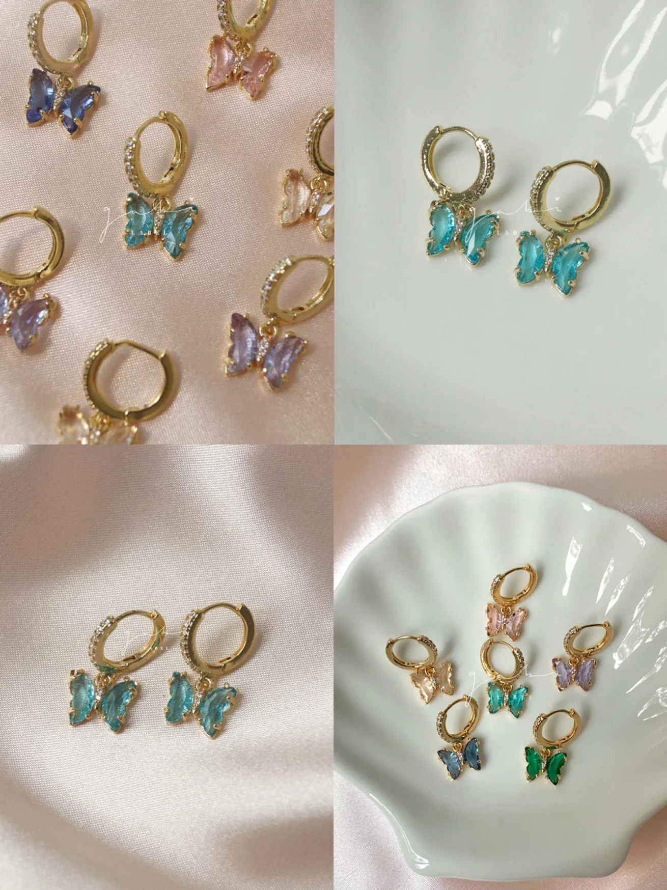 Petite Butterfly Huggies - Aqua *14K Gold-plated