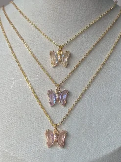 Petite Butterfly Necklace - Pink
