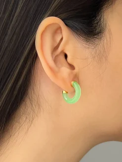 Petite Green Jade Hoops (Gold tone)