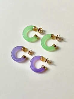 Petite Green Jade Hoops (Gold tone)