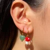 Petite Mushroom Mismatch Hoops - Red