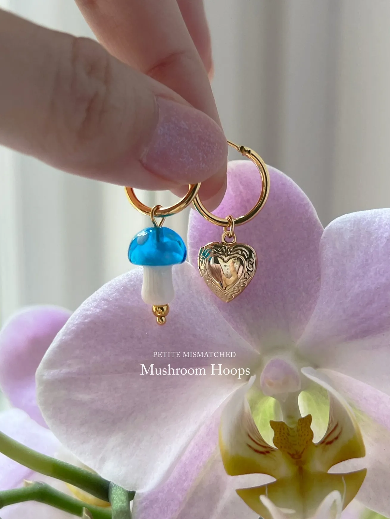 Petite Mushroom Mismatch Hoops - Sky Blue