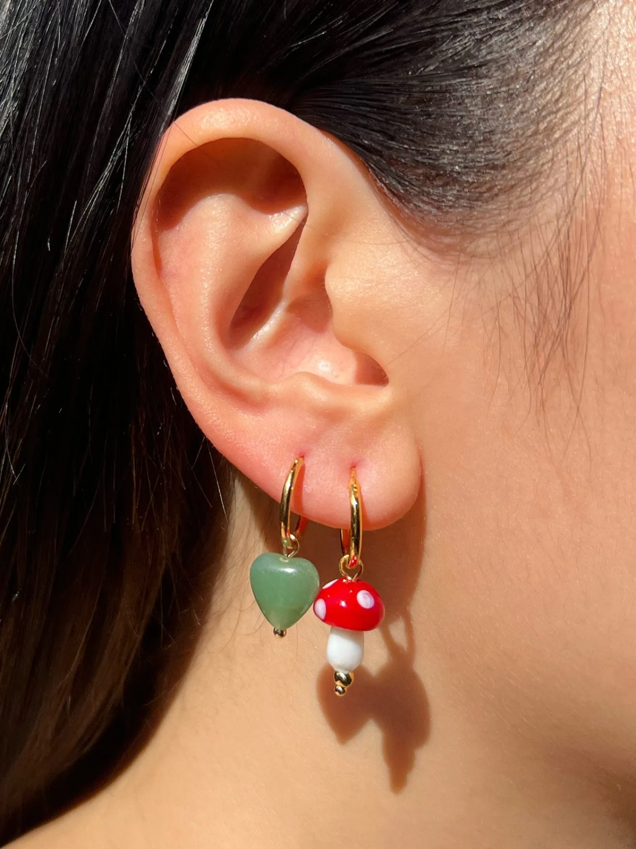 Petite Mushroom Mismatch Hoops - Red