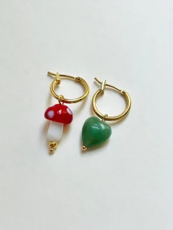 Petite Mushroom Mismatch Hoops - Red