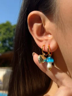 Petite Mushroom Mismatch Hoops - Sky Blue