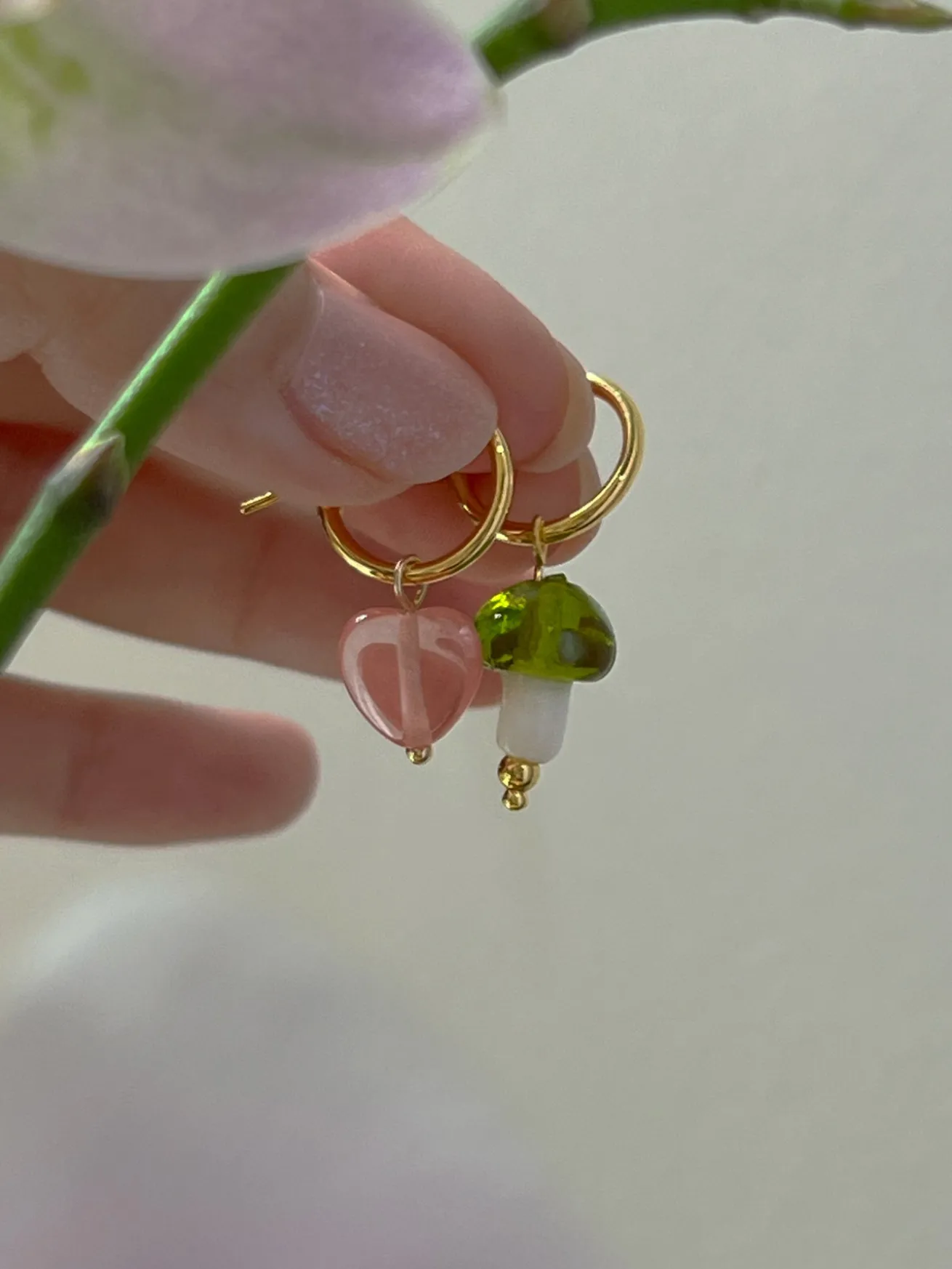 Petite Mushroom Mismatch Hoops - Green