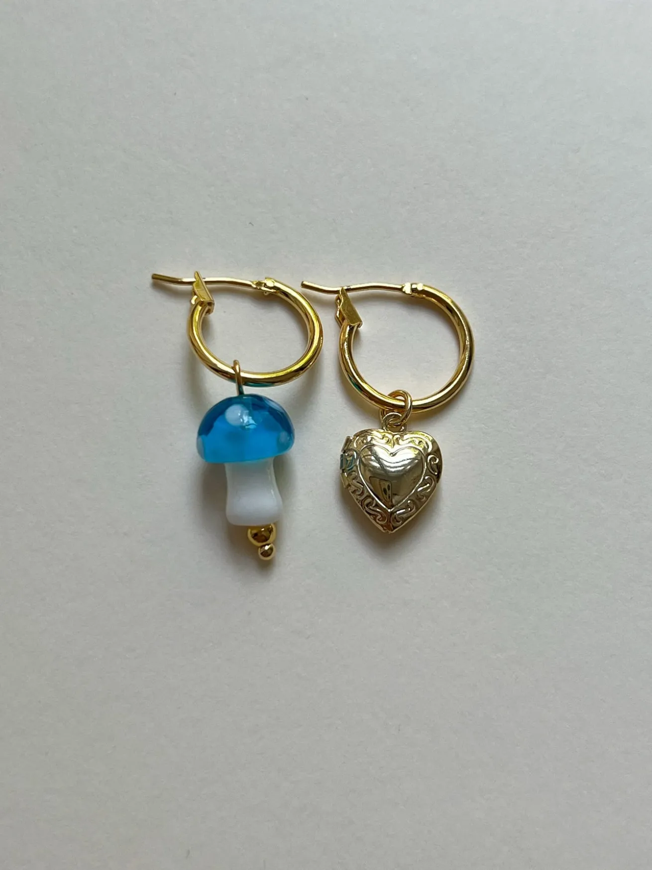 Petite Mushroom Mismatch Hoops - Sky Blue