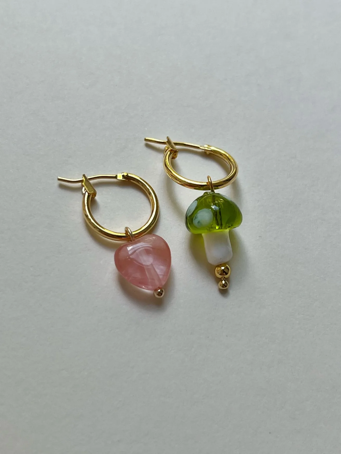 Petite Mushroom Mismatch Hoops - Green
