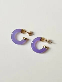 Petite Purple Jade Hoops (Gold tone)