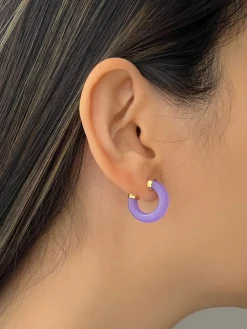 Petite Purple Jade Hoops (Gold tone)