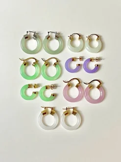 Petite Purple Jade Hoops (Gold tone)