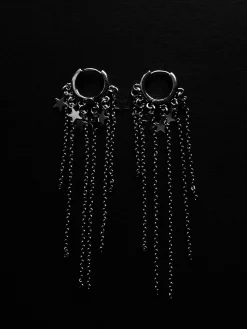 Petite Silver Huggies with Dangling Chains