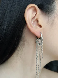 Petite Silver Huggies with Dangling Chains